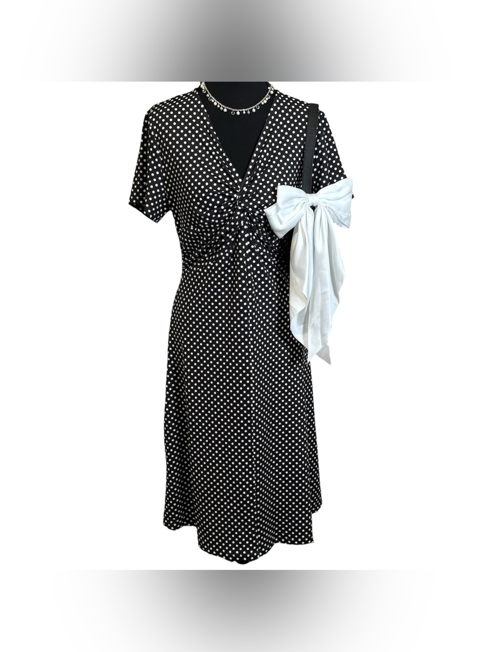 Halara black with white polka dot knee length midi dress